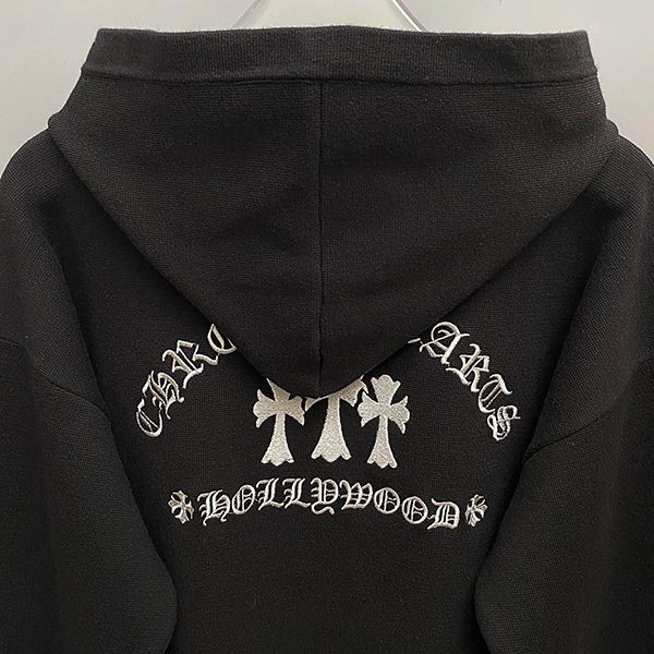 クロムハーツ 偽物 ニット ジップ フーディ ロゴ刺繡 Kuj20408